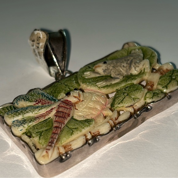 Vintage Sterling Silver Ivory Pendant - Picture 4 of 10